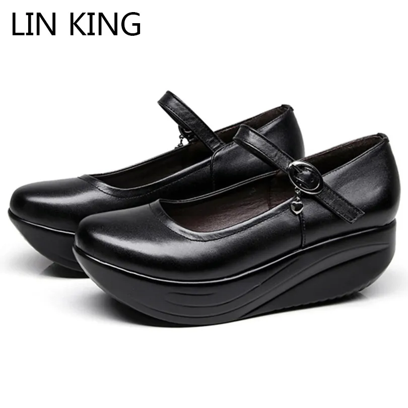 LIN KING/повседневные женские туфли лодочки с ремешком на щиколотке Туфли танкетке