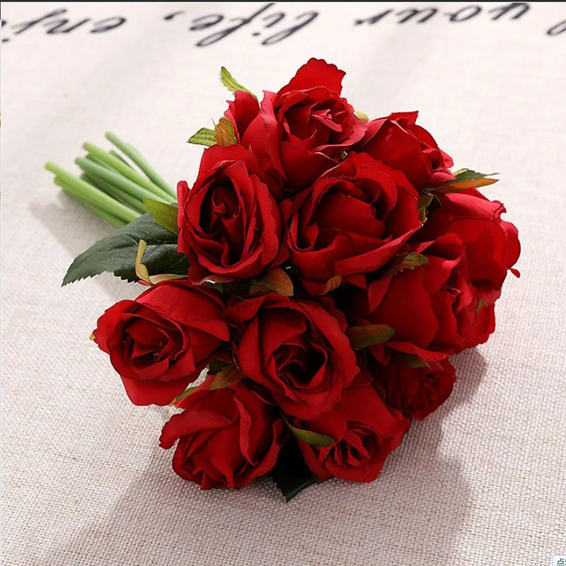 12 шт., букет искусственных цветов розы, свадебные украшения, розы, шелковые цветы, высота 25 см
