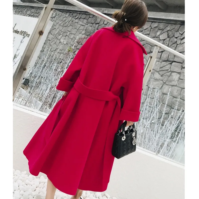UHYTGF женское осеннее шерстяное пальто плюс размер длинное корейское Женское шерстяное пальто модный пояс свободные женские пальто Высокое качество 367