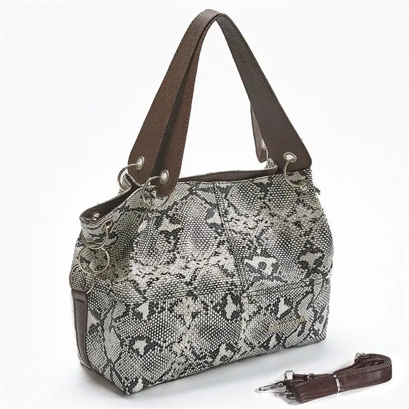 Ретро большая сумка через плечо для женщин модная змеиная сумка через плечо из искусственной кожи женская большая сумка-тоут женская сумка на плечо - Цвет: Gray