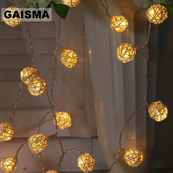 

10M 100 Rattan Ball Light LED String Christmas Garland Wedding Room Fairy Lights Decoration For Holiday Party Lighting Chain