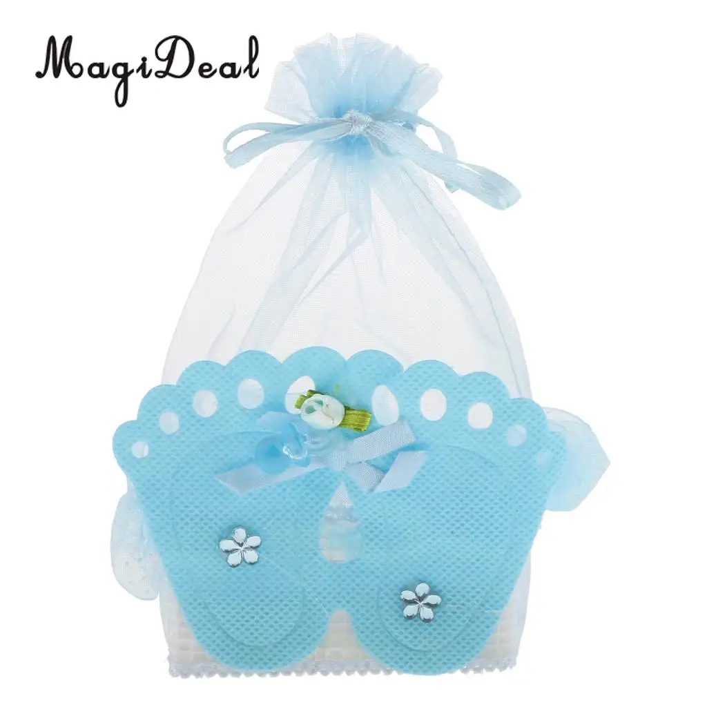 12 Pieces Baby Footprint Gift Treats Box Bags Girl Boy Baby Shower Kids Birthday Party Organza Candy Bags Favors