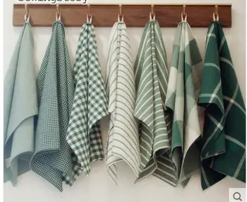

Simple plaid washed cotton fabric napkin cloth lunch box cloth bread food photo dark green