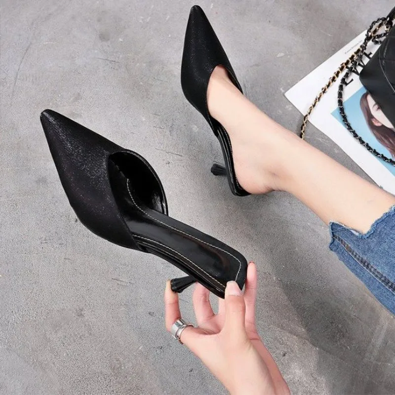

Women Summer Slippers Pointed Toe Mules Outsides Ladies Slip On Slides Comfort Thin Heel Shoes Fashion Female Casual Footwear