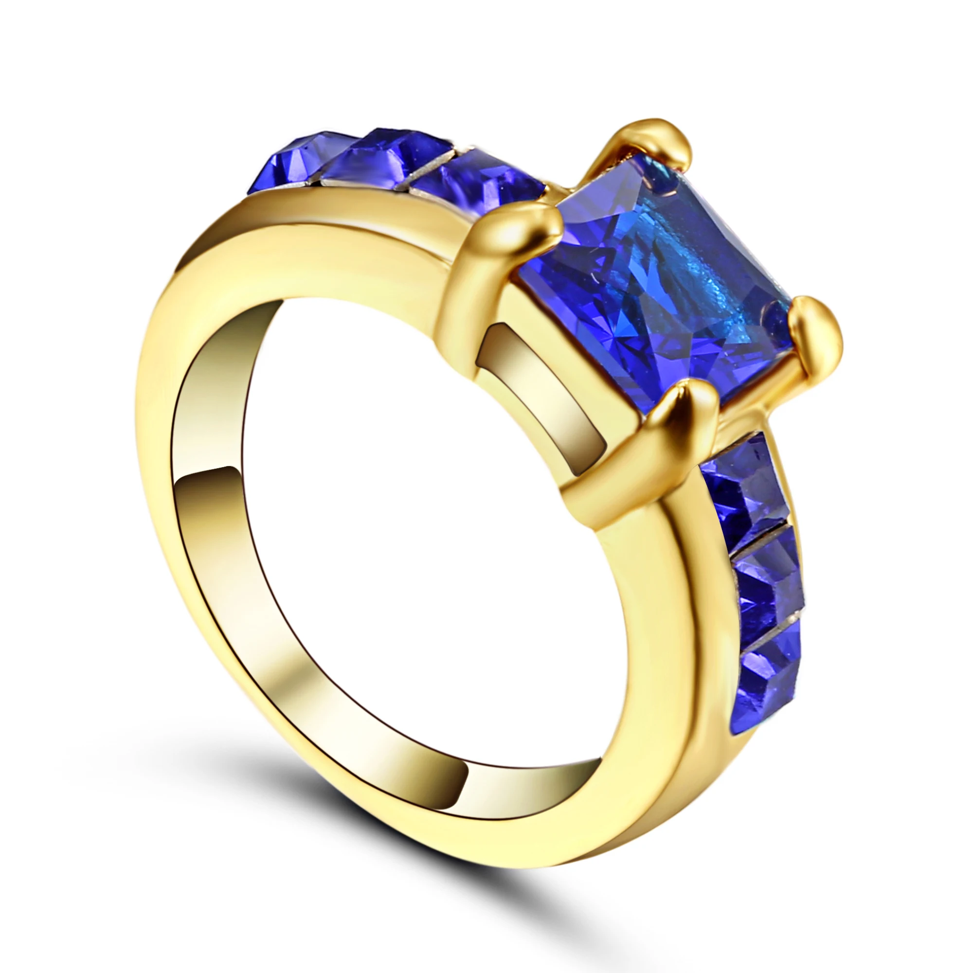 Новое классическое обручальное кольцо 18 К золотого цвета, синее роскошное циркониевое кольцо для влюбленных, кольцо для женщин, размер 6, обручальные кольца - Цвет основного камня: Ba633