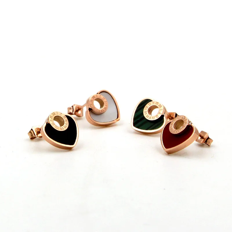

Fashion Stainless Steel Rose Gold Color Love Roman Numerals Circle Colorful Heart Stud Earring Women Party Christmas Gift