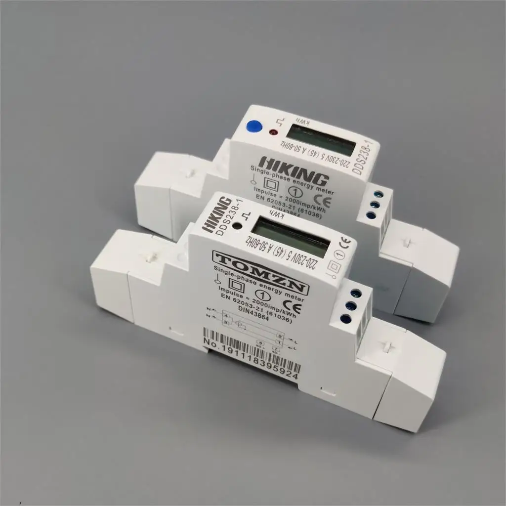 LCD 디스플레이 단상 딘 레일 KWH 와트 시간 딘 레일 블루 백라이트 에너지 미터, 5(45)A 45A 220V 230V 50HZ 60HZ