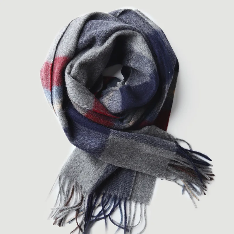 Кашемировый шарф для женщин и мужчин, Женские клетчатые кашемировые шарфы, зимние теплые клетчатые длинные шарфы с кисточками, шаль