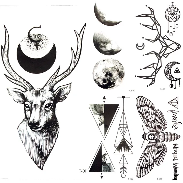 3d forêt noir cerf elk lune tatouage temporaire tribu hommes corps