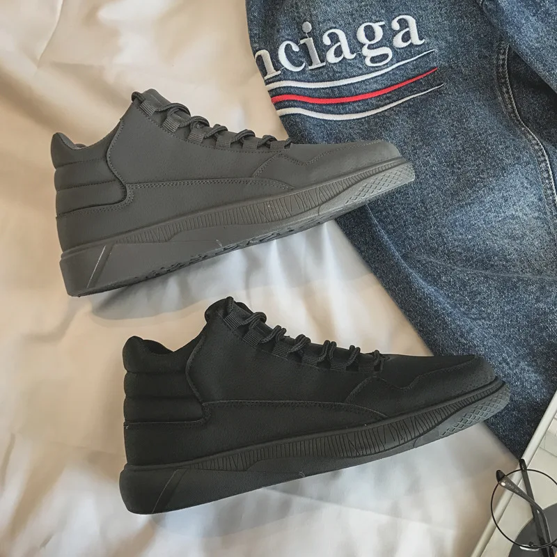 

Fashion Leisure Flat Vulcanize Shoes for Men Flock Solid Sewing Lace-up Casual Shoes Spring Autumm Boys Students Sneakers