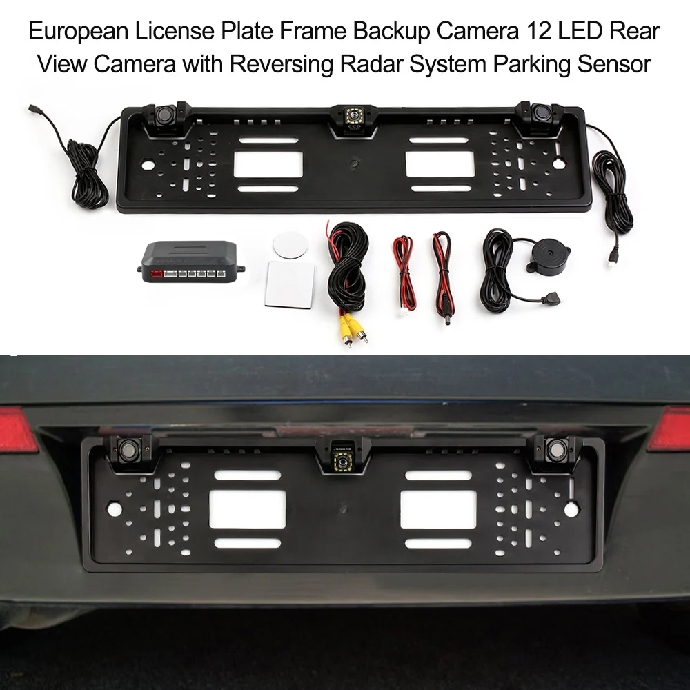 Европейская Рамка номерного знака резервная камера 8 светодиодный/12 камера заднего вида со светодиодной подсветкой с реверсивной радарной системой датчик парковки