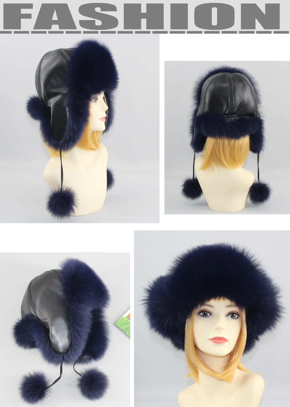 Genuin Fox Fur Hats Lady Real Fox Fur Lei Feng Cap for Russian Women Bomber Hats with Leather Caps Retail wholesale