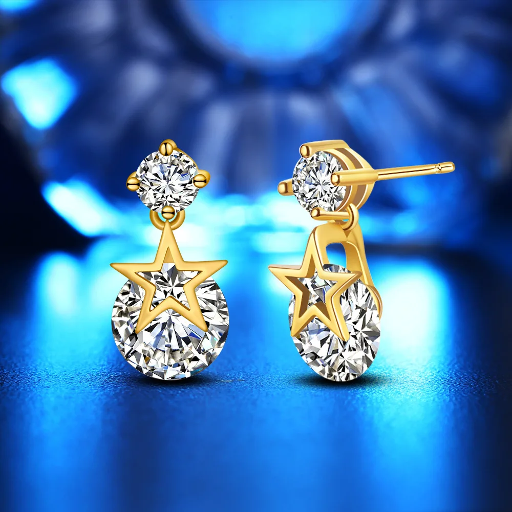 

KOFSAC 2018 Fashion 925 Sterling Silver Stud Earrings Shiny CZ Pentagram Earrings For Girl Sweet Party Jewelry Bijoux Brincos