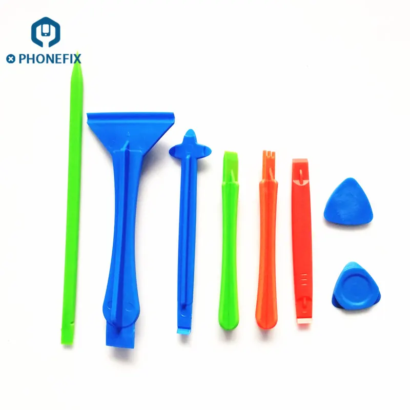 

PHONEFIX 8 in 1 Plastic DIY Phone Pry Opening Set Screen Disassembly Teardown Tool Kit Spudger Crowbar Triangle Pry Picks Tool