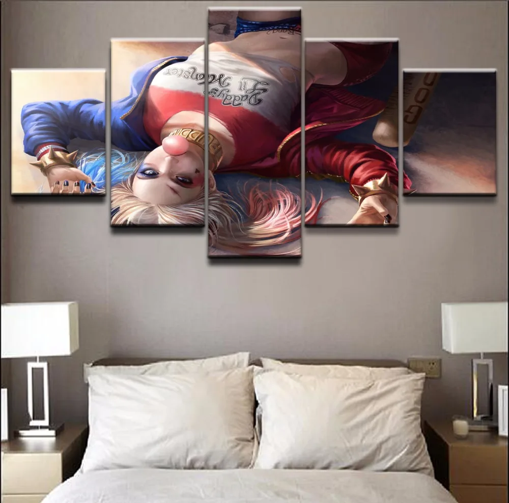 

Pictures Wall Art Style Frame Living Room Printed 5 Pieces Harley Quinn Canvas Painting Home Decor The Dark Knight Movie Poster