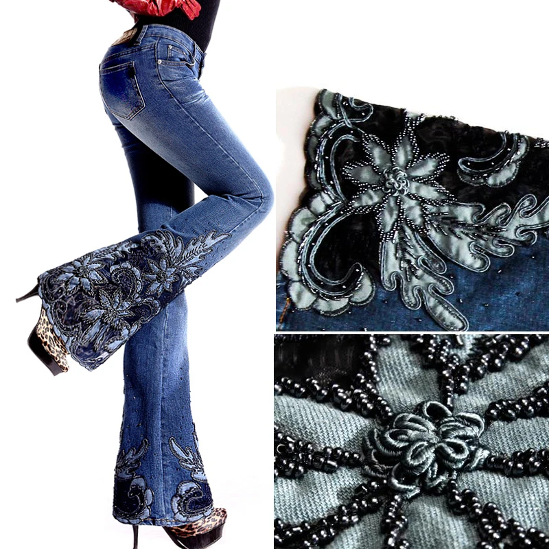 Compra lace decoration jeans online al por mayor de China