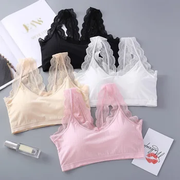 

Women Knitted Thread Lace Tube Tops Wide Lace Straps Bralette Underwear Top Solid Black Red Intimates Top