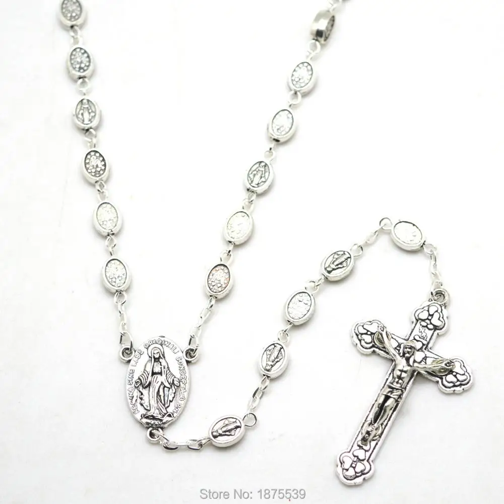 Buy Oval Flat Madonna Alloy Bead Rosary Unique Catholic Rosaries Necklace from