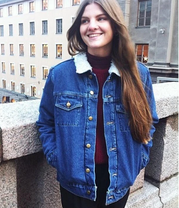 denim jacket with wool collar womens