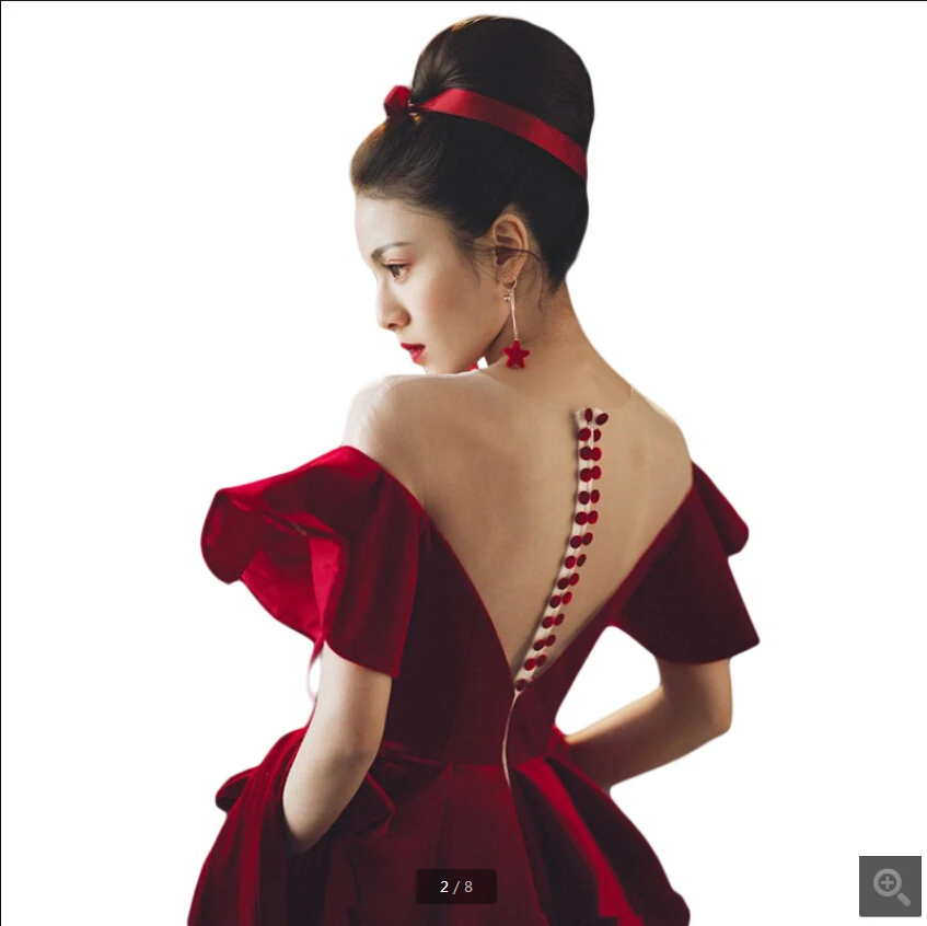 Robe de soiree/Новое ТРАПЕЦИЕВИДНОЕ платье длиной до чая, бордовое бархатное вечернее платье для выпускного вечера с глубоким вырезом, короткое сексуальное платье для выпускного вечера для маленьких девочек