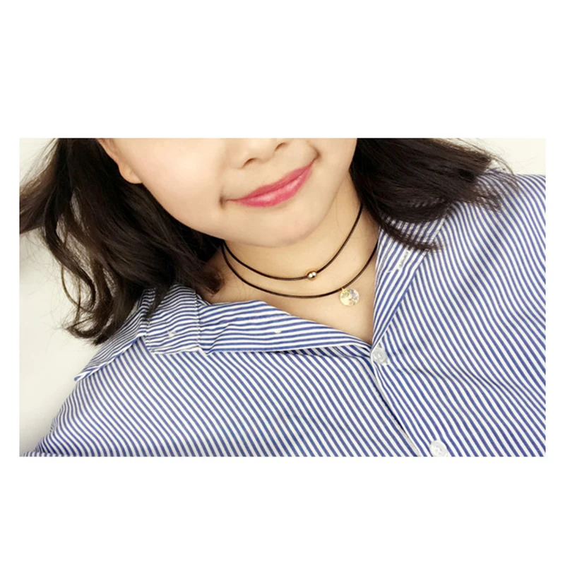 Женское Двухслойное ожерелье BeBella черное с подвесками из кристаллов Swarovski|choker
