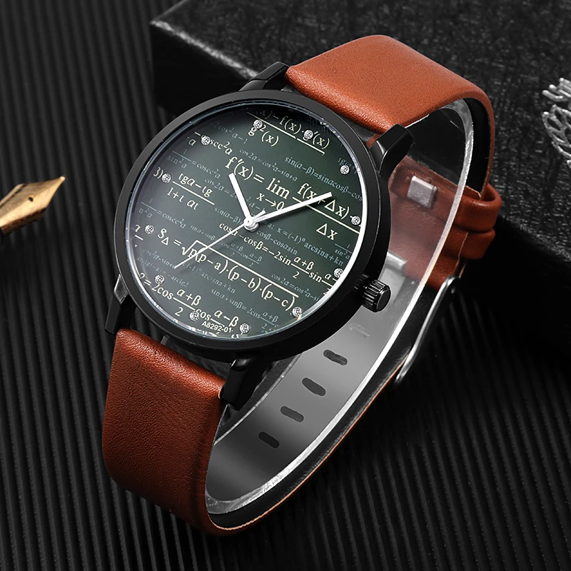 New Unique Designer Watches Mathe Matical Formula Prints Fashion Men's Wristwatch Leather Quartz Man Watches Special relogioes