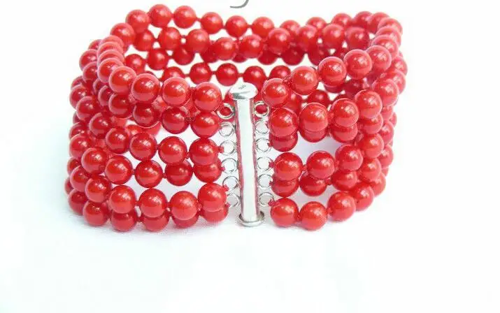 

Free Shipping >> new hot AAA 6row round red coral bracelet 925ss