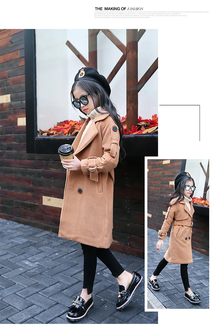 Baby Jackets Wool Coats Girls Children's Warm Winter overcoat fashion leisure long down Coats For Teenage 5-16Y kids clothing (5)