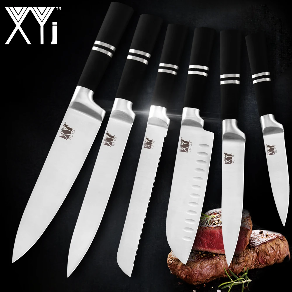

XYj 6PCS Kitchen Knife Set Stainless Steel Blades Seamless Welding Chef Knife Sets Slicing Santoku Utility Paring Cooking Tools