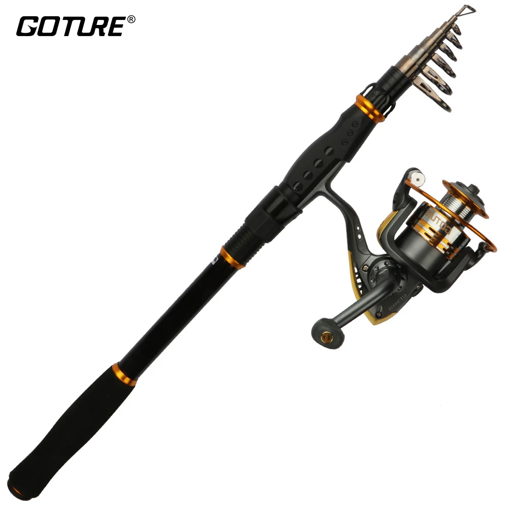 Goture الغزل قضيب كومبو البحر الكربون الألياف تلسكوبي الصيد قضيب و GT3000S الغزل بكرة مجموعة المياه المالحة الصيد معالجة