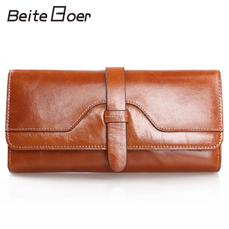 Beite Boer кошелек из воловьей кожи для женщин, Длинный дизайнерский кошелек на веревке, женский кожаный кошелек из натуральной кожи