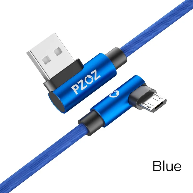 PZOZ Быстрая зарядка micro usb кабель 90 градусов micro usb зарядное устройство Microusb шнур данных для xiaomi redmi huawei Tablet Кабель micro usb - Цвет: Blue