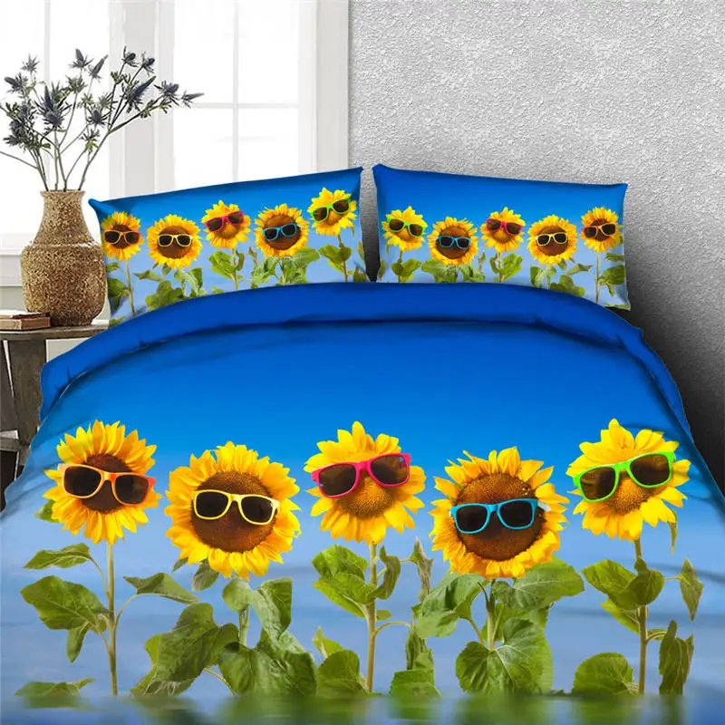 

blue sky sunflower bedlinens 3d duver cover set 3/4 pc single twin queen king size bedding set unique design kid adult bed set