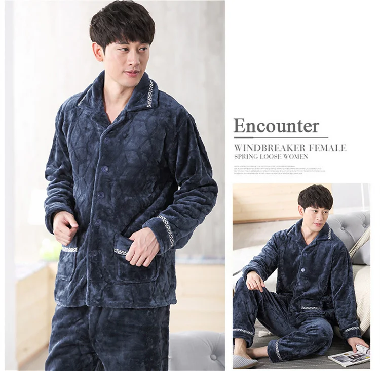 Pajamas Mens Flannel Pajama Suits Winter Autumn Sleeping Clothes Two Piece Nights Men Night Wear Clothing Thick Corduory 2018 New JW284 (20)