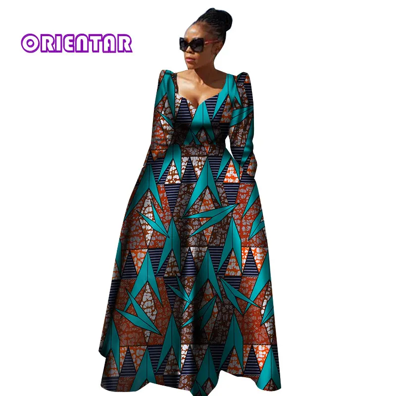 Женская африканская одежда Bazin Riche Robe Africaine, Африканское платье, Осеннее женское длинное платье больших размеров из чистого хлопка WY2849