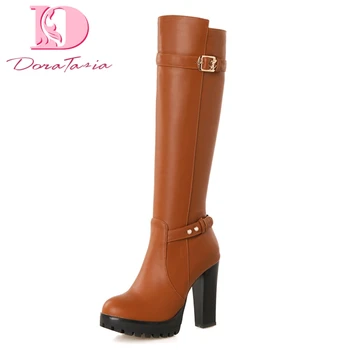 

Doratasia 2018 Brand New Best Quality Women's Shoes Woman Riding Boots Fashion platform High Heels knee-high Boot Woman Shoes