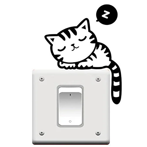 

Cute Black Cat Nap Pet Light Switch Funny Wall Decal Vinyl Stickers