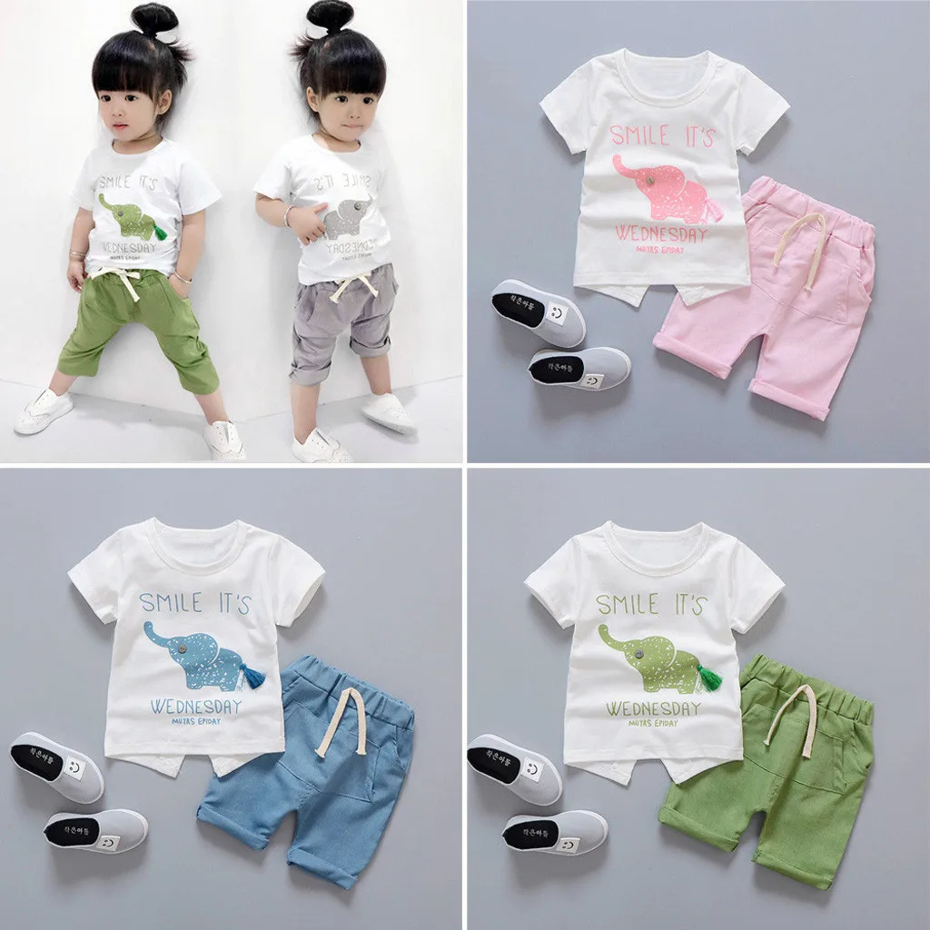 

Kids Girls Sets Regular Short Sleeve Fashion Children Girls Summer Casual Cartoon Shirt And Solid Shorts Kids Outfits For Girls