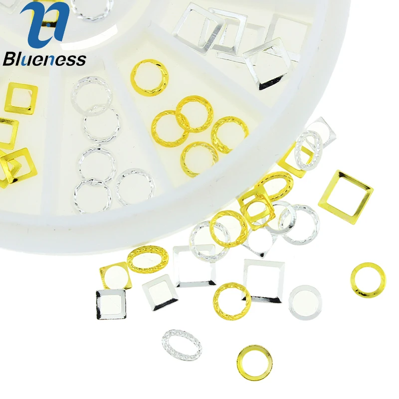 

60 Pcs Mix Design Geometric Copper Nail Studs 3D Metal Decorations For Nails Round Wheel Gold Silver Nail Art Supplies ZP219