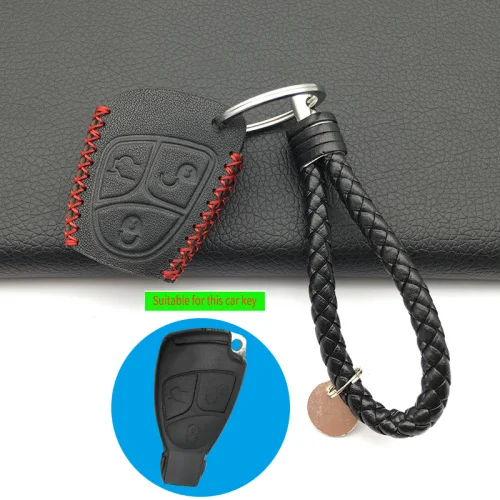 Высококачественная кожаная мужская сумка для ключей от машины, чехол для ключей от машины для Mercedes Benz C и S ML CLK SLK CLS, 3 кнопки, защитная оболочка - Название цвета: B Style black