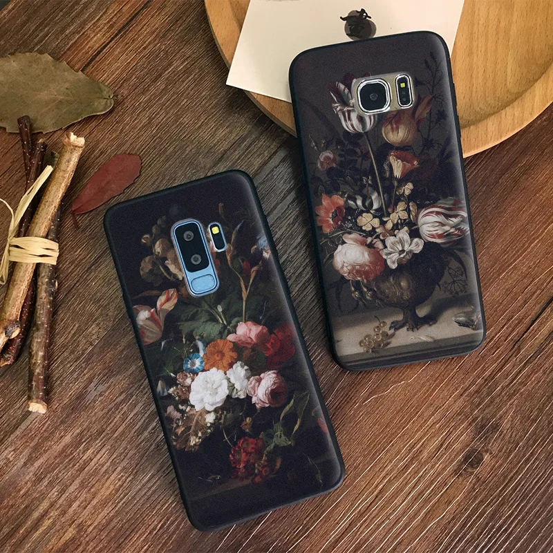 

Vintage Flowers beautiful Paintings coque Soft Silicone Phone Case Shell Cover For Samsung S7 Edge S8 S9 Plus Note 8 9