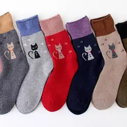 Для женщин модные животного забавные Носки с рисунком красочные Повседневное Cat хлопковые милые носки Для женщин Повседневное зимние