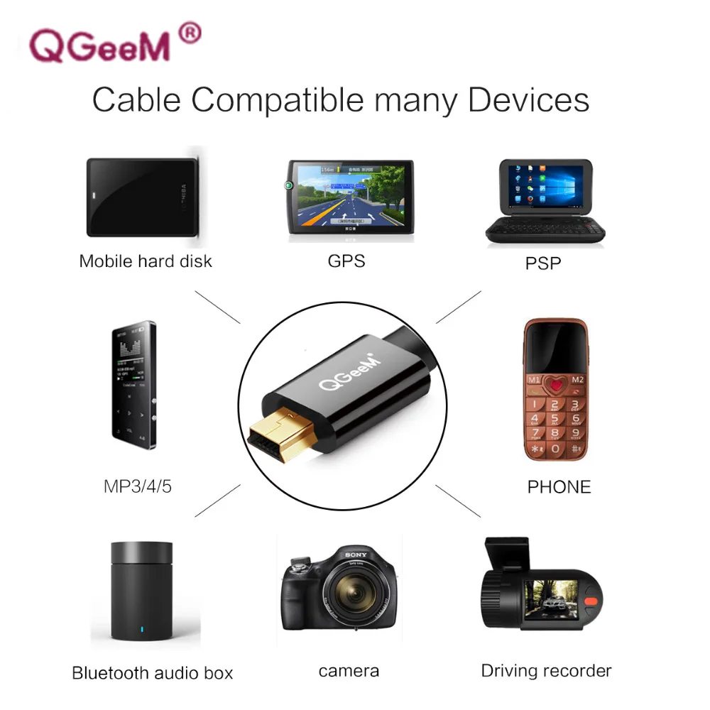 QGeeM мини-usb кабель мини-usb к USB кабель для быстрой зарядки данных для сотовых телефонов MP3 MP4 плеер gps цифровая камера HDD Mini USB