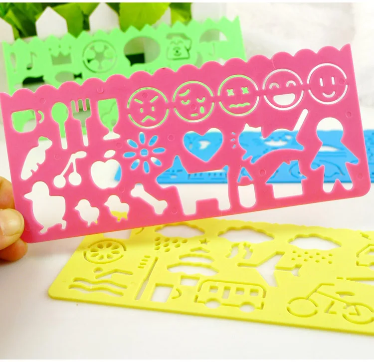 4pcs\/Lot kids diy plastic picture drawing template set children's stencils for painting-in 