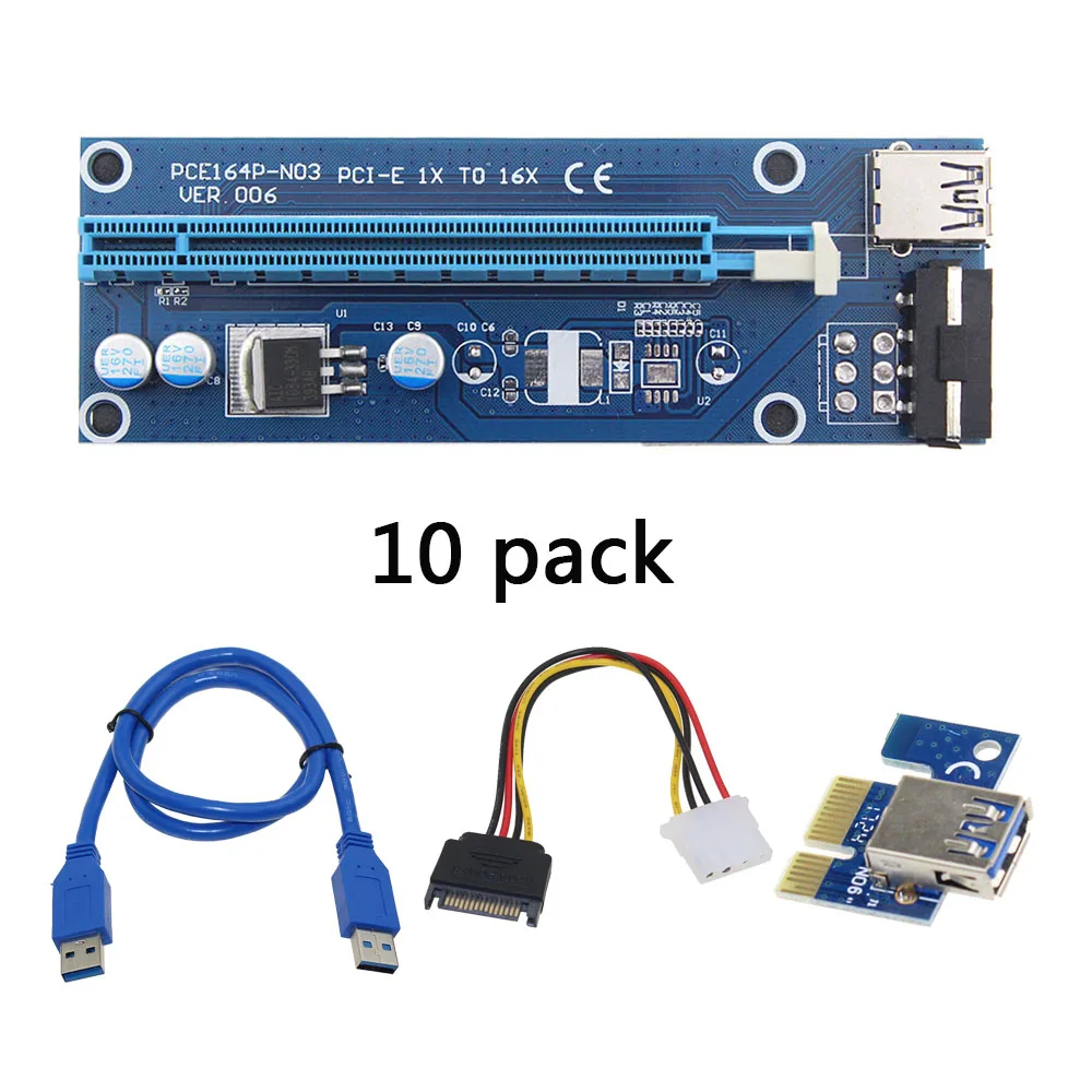 10pack Ver 006 Pci-e Extender Pci Express Riser Card 1x To 16x 60cm Usb 3.0  Cable Sata To 4pin Molex Power For Btc Miner Machine - Pc Hardware Cables &  Adapters - AliExpress