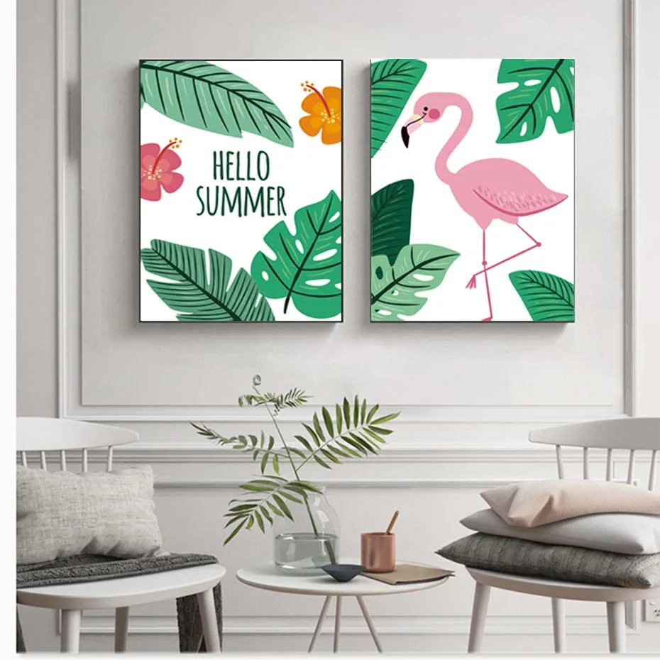 Hello Summer Pink Flamigo Pineapple Nordic Poster&Print Wall Art Picture For Bedroom Canvas Painting Art Mural Modern Home Decor (5)