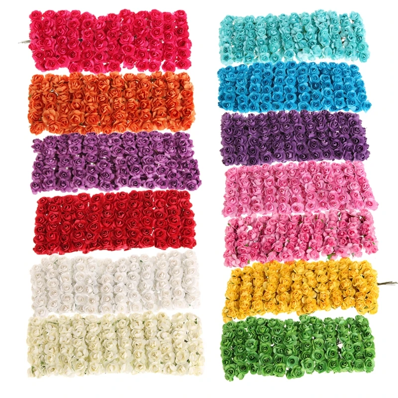 

144pcs DIY Rose Mini Artificial Flowers Bouquet Solid Color Wedding Decoration