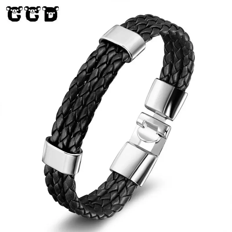 

2019 NEW Fashion Genuine Cow Leather Bracelets For Men Women Punk Vintage Stainless Steel Charm Bracelets Bangles Jewelry Gift