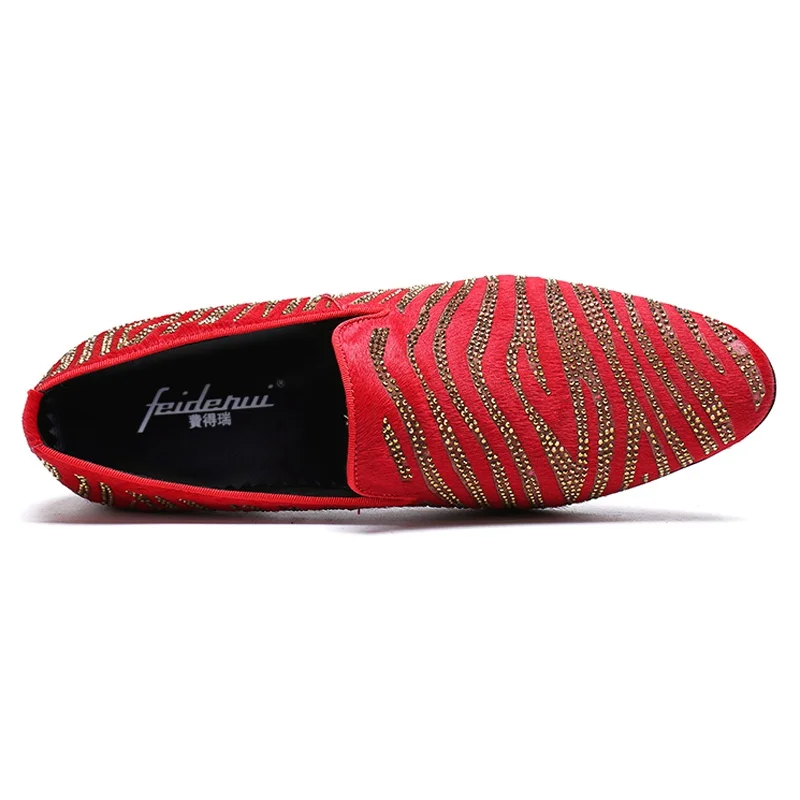 Sapatos Mocassim Size Toe Dos Festa Casuais Vermelho Da Homem Genuíno Couro Fora Strass Slip Sl217 Rodada De Casamento Plus Lado On Pele Homens Do nH0qFdYx0w