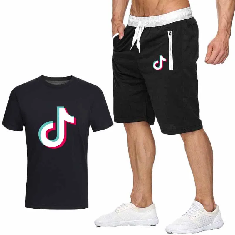 

2019 New High quality brand men T-shirt suit 2 piece casual short sleeve o-neck fashion printed cotton t shirt and shorts men